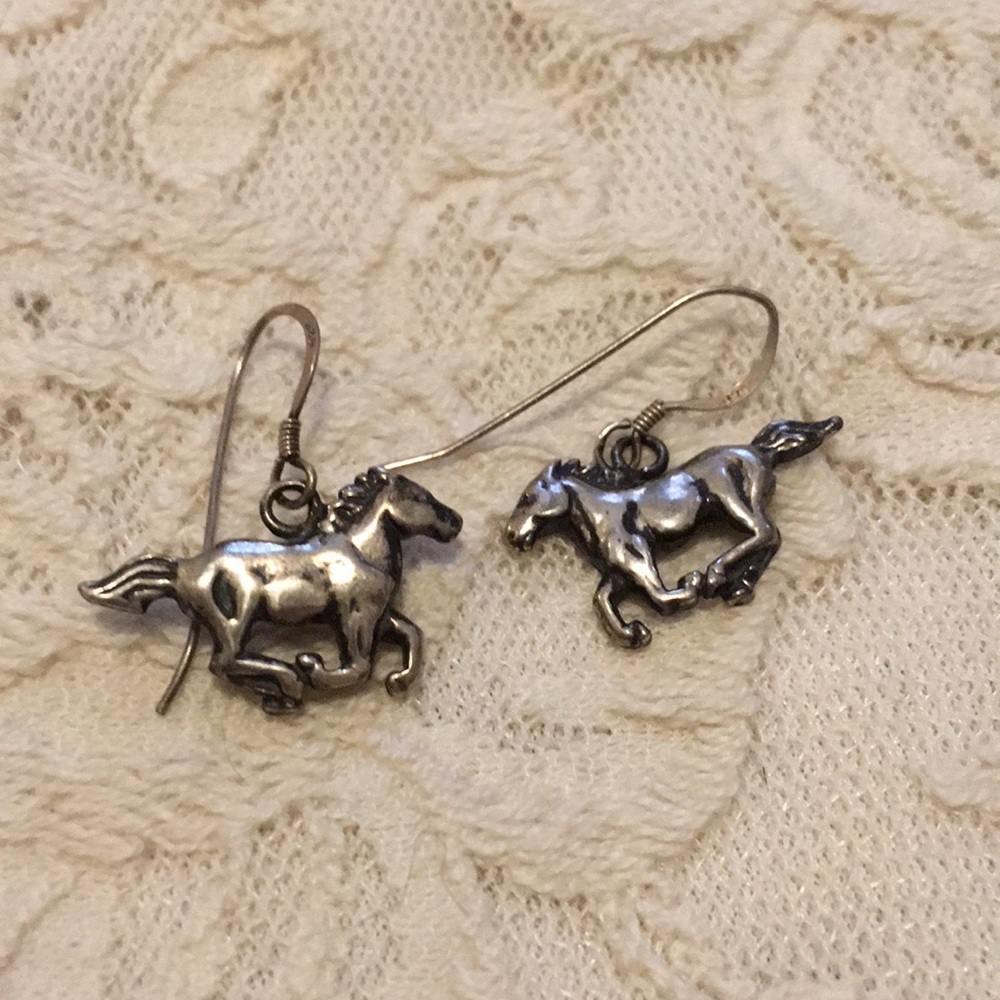 Silver dangle mustang horse earrings